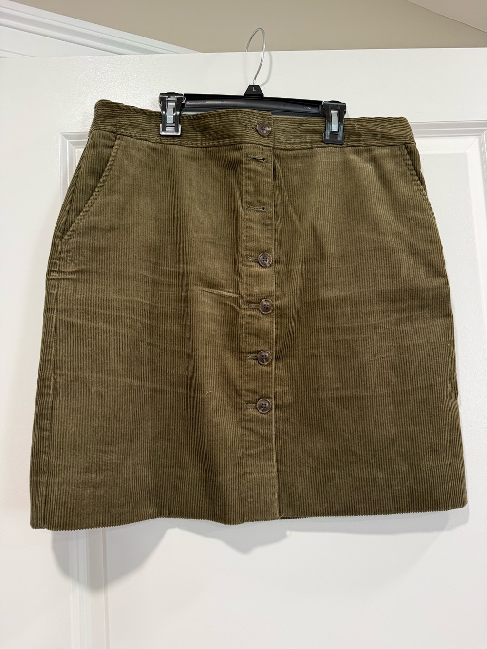 Talbots Olive Green Corduroy Button-Front Mini Skirt